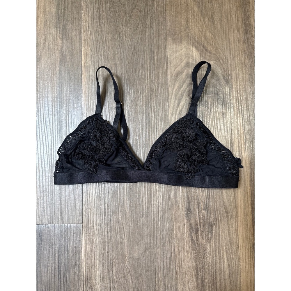 Out‎ From Under Bralette Womens Medium Black Floral Lace Triangle Mesh Applique